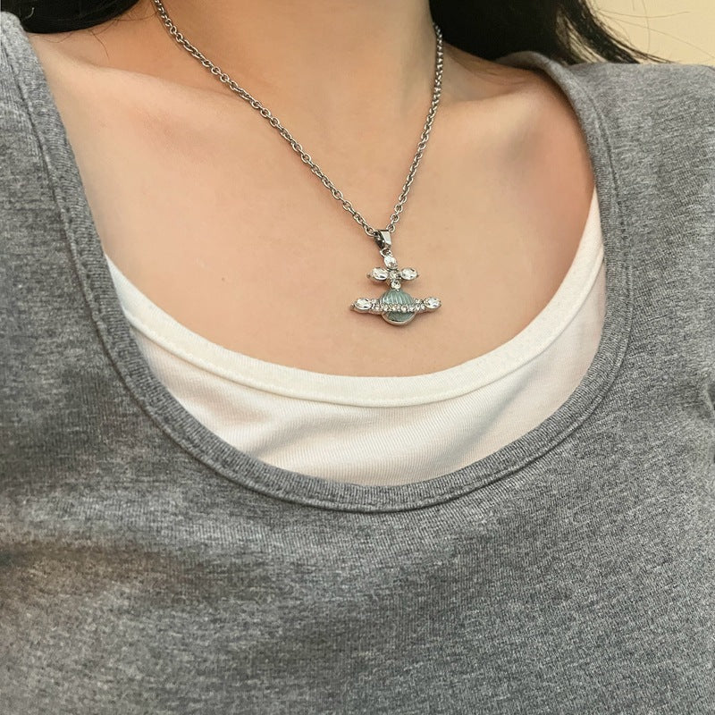 Rhinestone Planet Charm Necklace