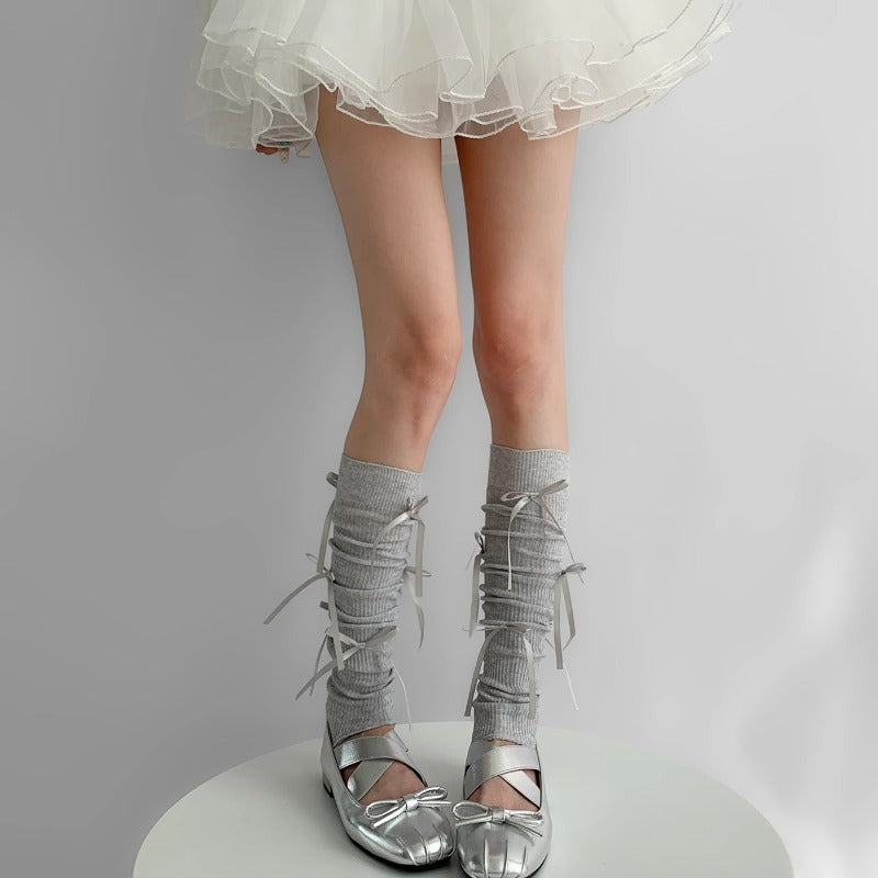 Chic Ribbed Tie-Up Calf Socks