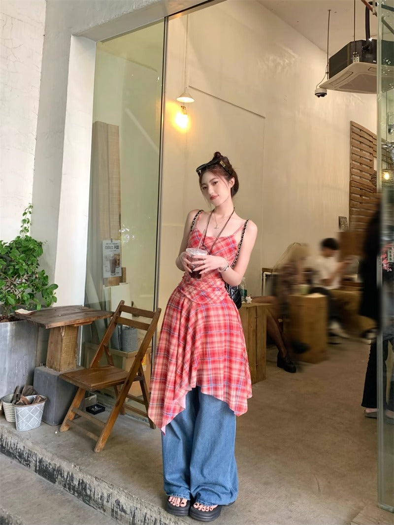 Checkered Strappy Dress Top