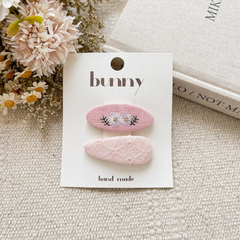 Handmade Pink Embroidered Hair Clips
