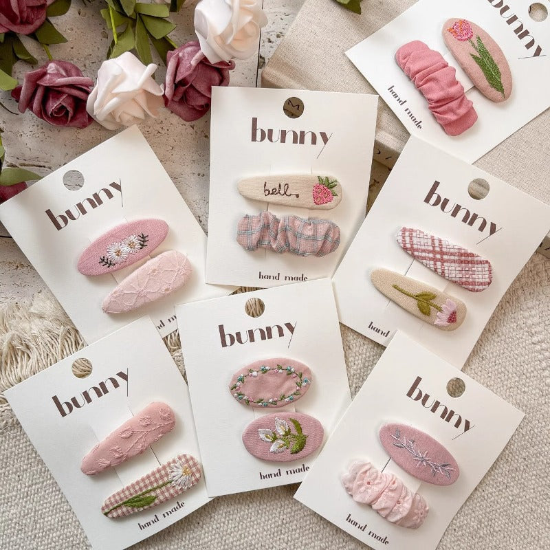 Handmade Pink Embroidered Hair Clips