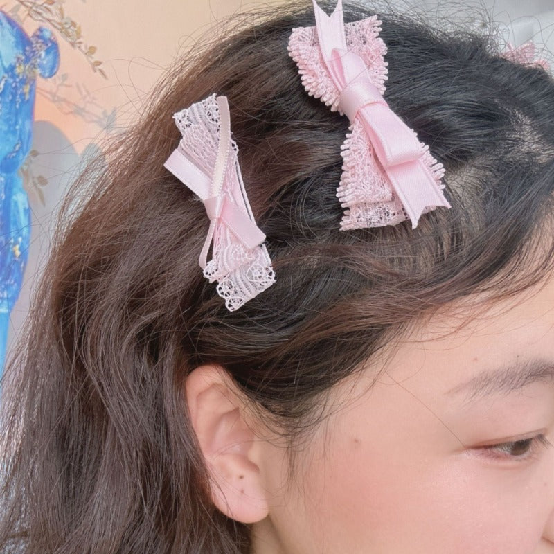 Soft Pink Lace Bow Clips
