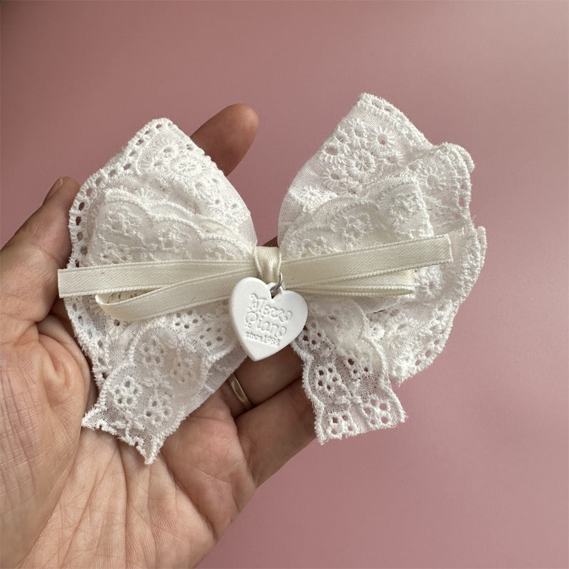 Soft Pink Lace Bow Clips