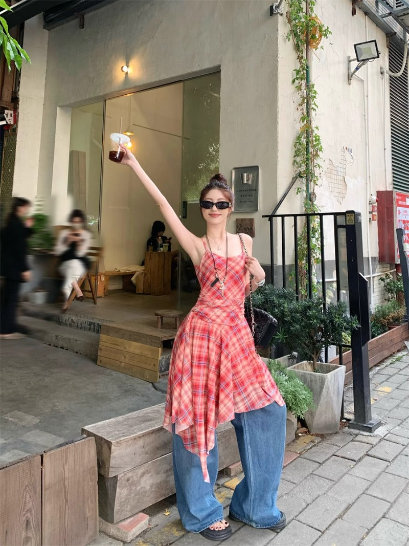 Checkered Strappy Dress Top