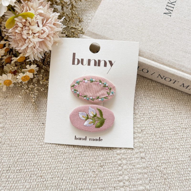 Handmade Pink Embroidered Hair Clips