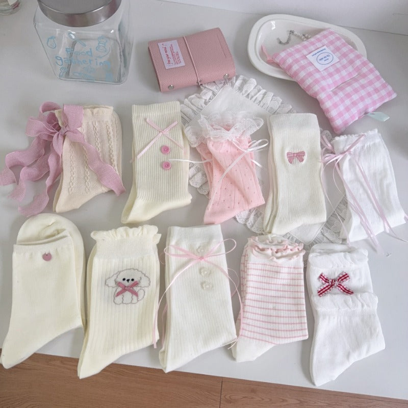 Sweet Pastel Bow Cotton Socks
