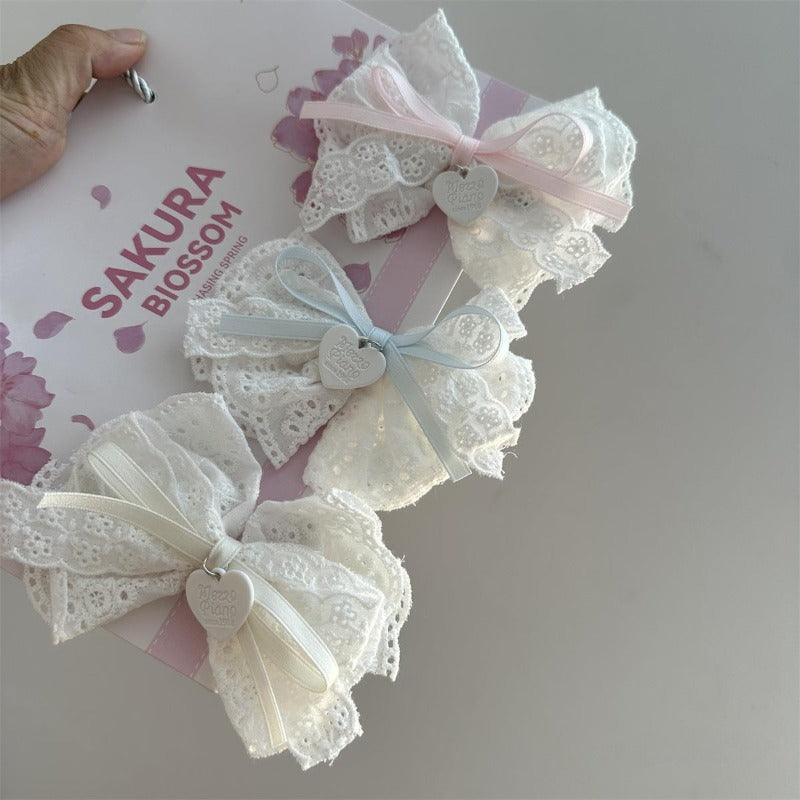 Soft Pink Lace Bow Clips