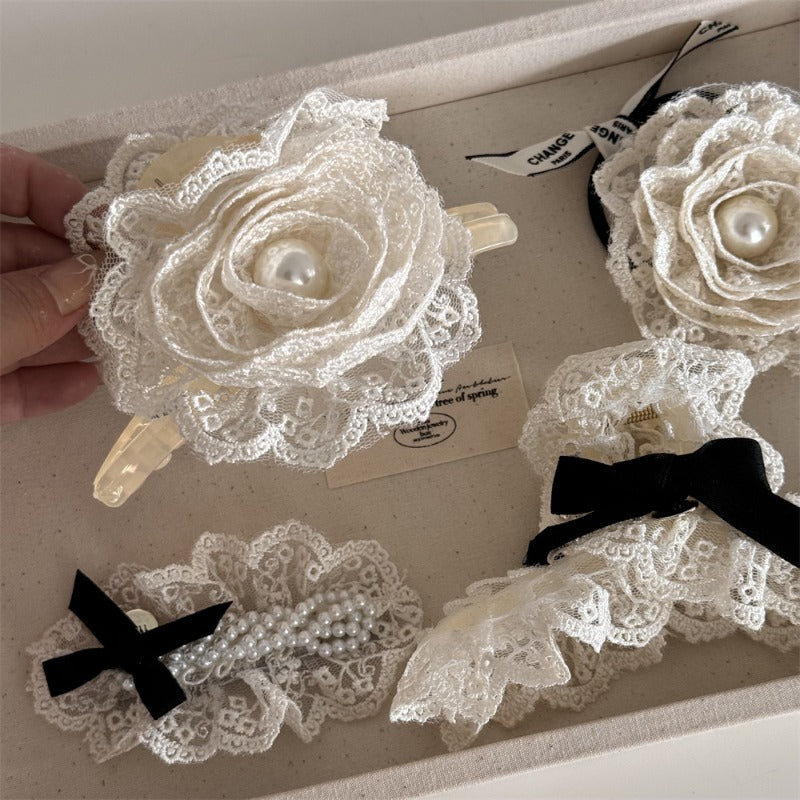Elegant Pearl Lace Hair Clips