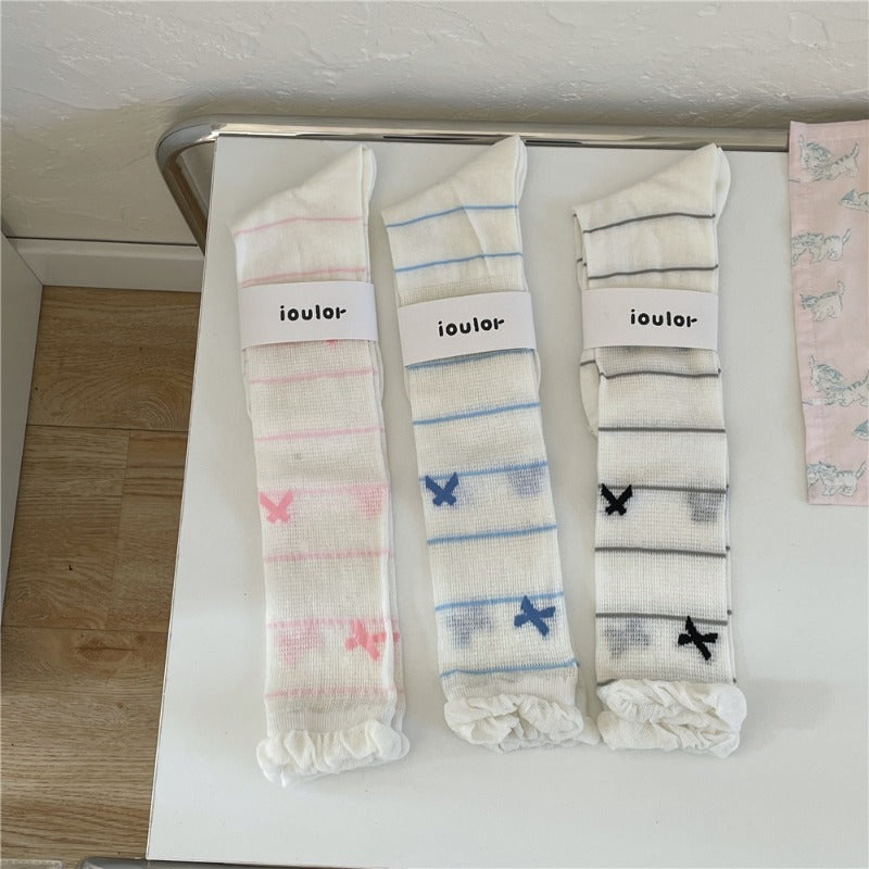 Striped Bowknot Cute Cotton Socks