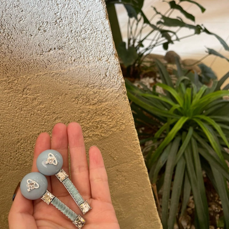 Blue Crystal Planet Hair Clips