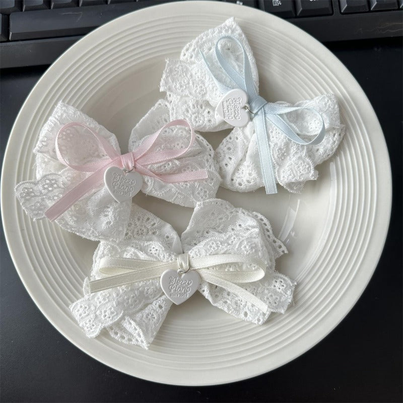 Soft Pink Lace Bow Clips