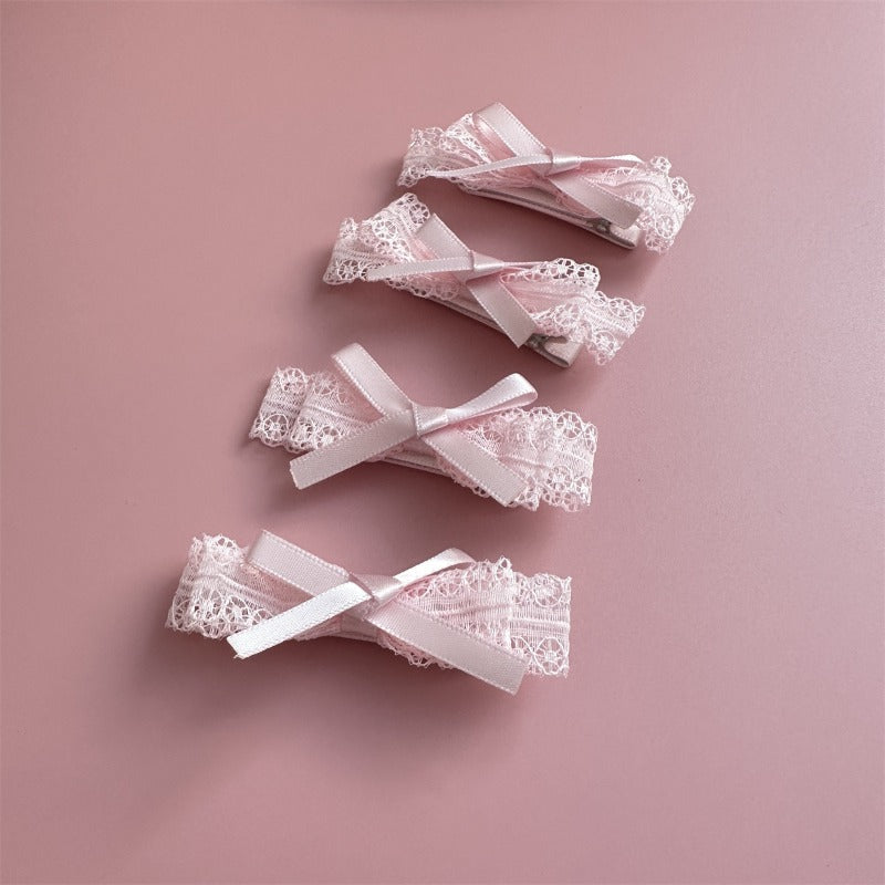 Soft Pink Lace Bow Clips