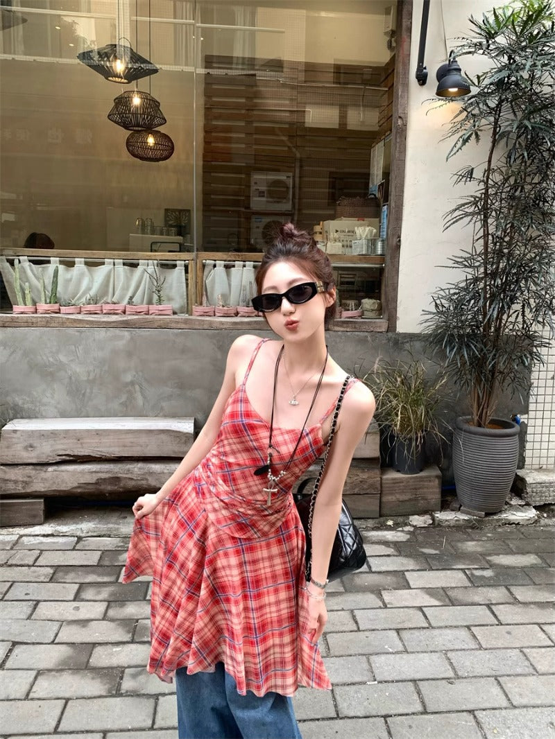 Checkered Strappy Dress Top