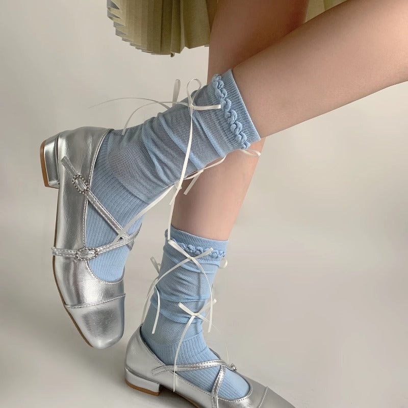 Chic Silver Laced Ballet Socks