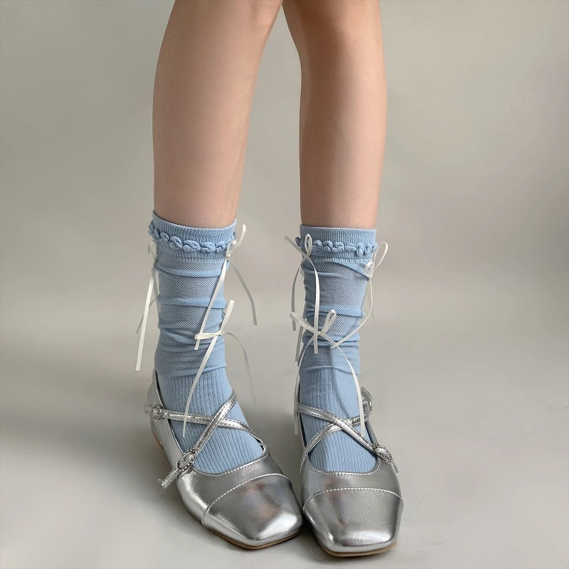 Chic Silver Laced Ballet Socks