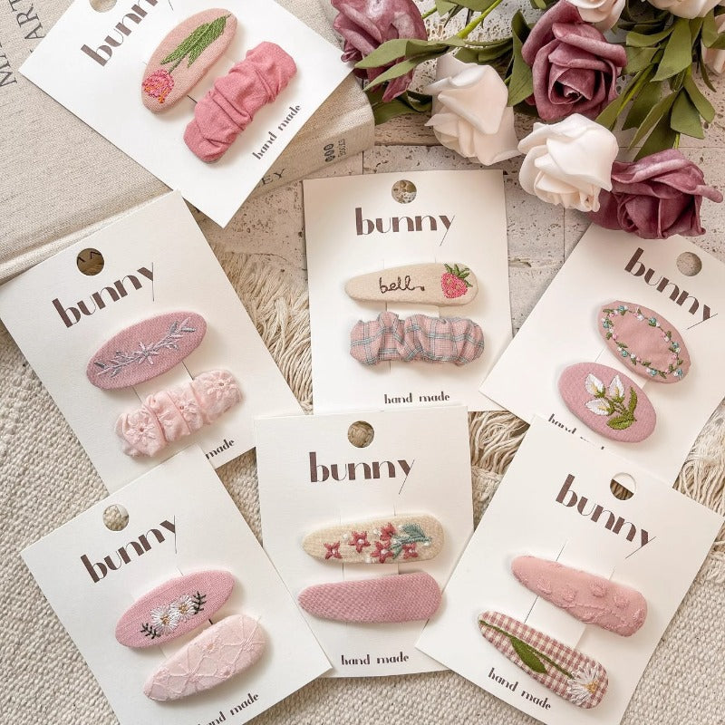 Handmade Pink Embroidered Hair Clips