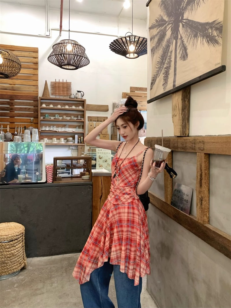 Checkered Strappy Dress Top