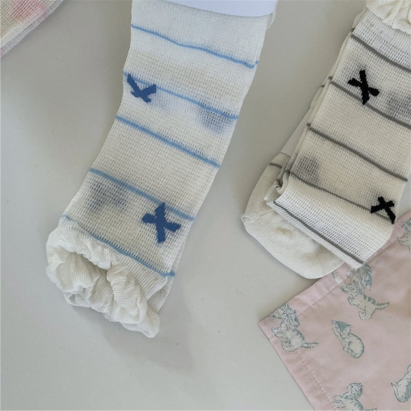 Striped Bowknot Cute Cotton Socks