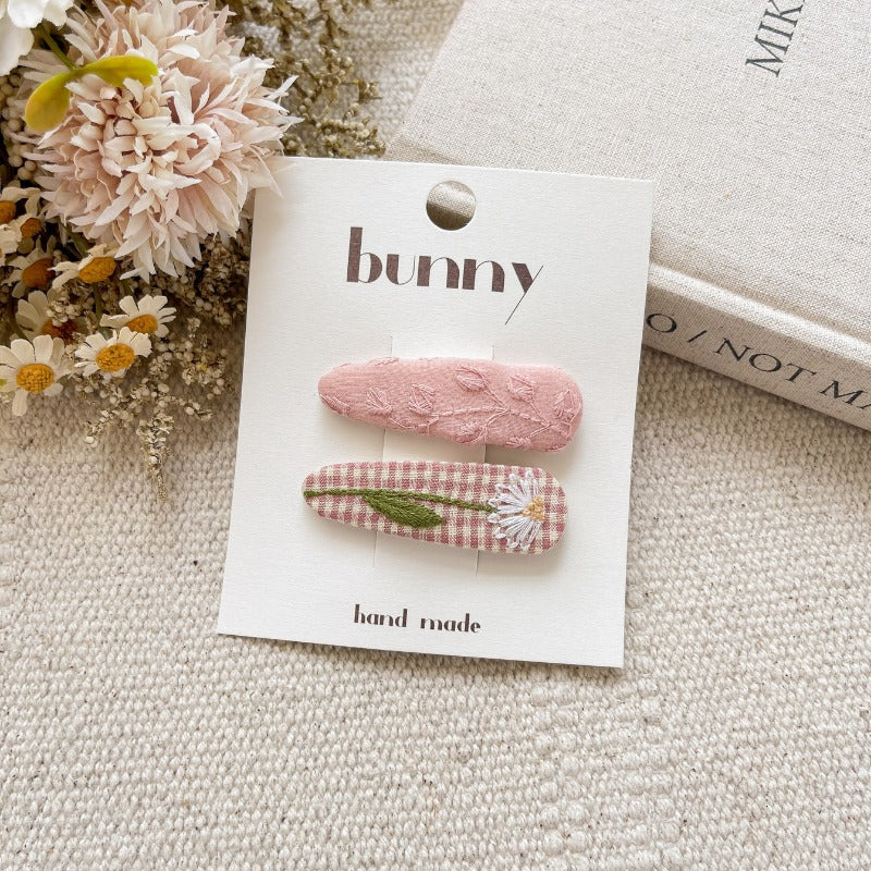 Handmade Pink Embroidered Hair Clips