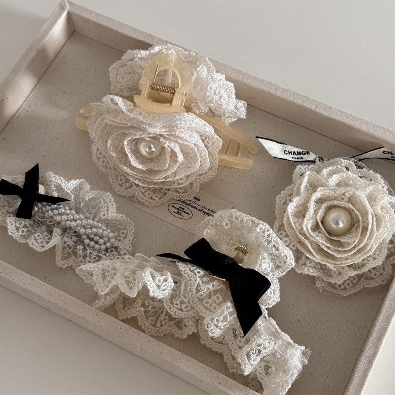 Elegant Pearl Lace Hair Clips