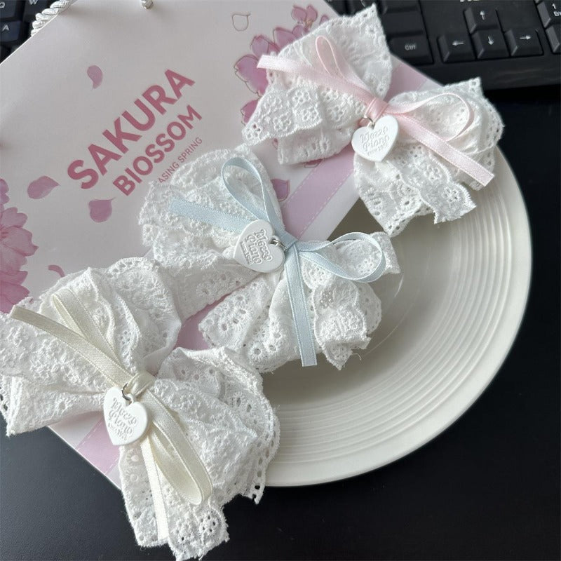 Soft Pink Lace Bow Clips
