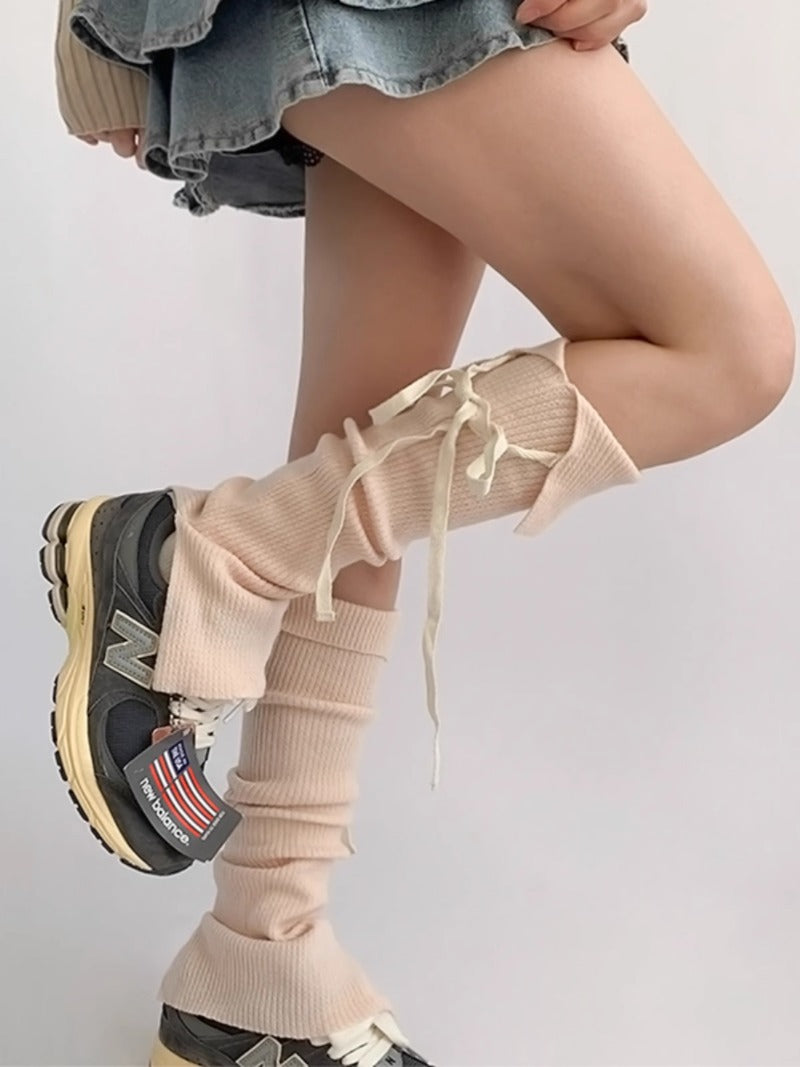 Cozy Knit Ribbed Slouchy Tie-Up Socks