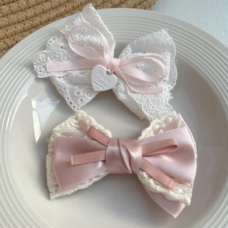 Soft Pink Lace Bow Clips
