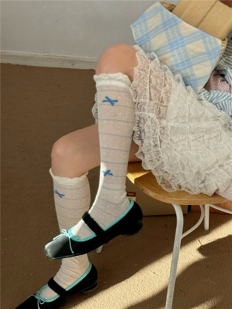 Striped Bowknot Cute Cotton Socks