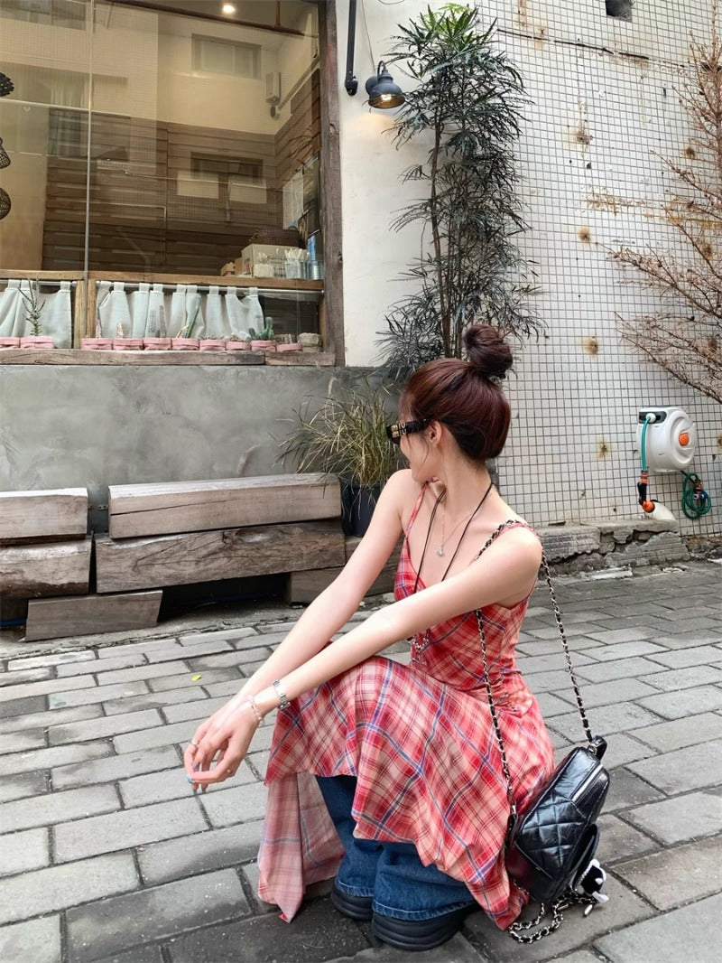 Checkered Strappy Dress Top