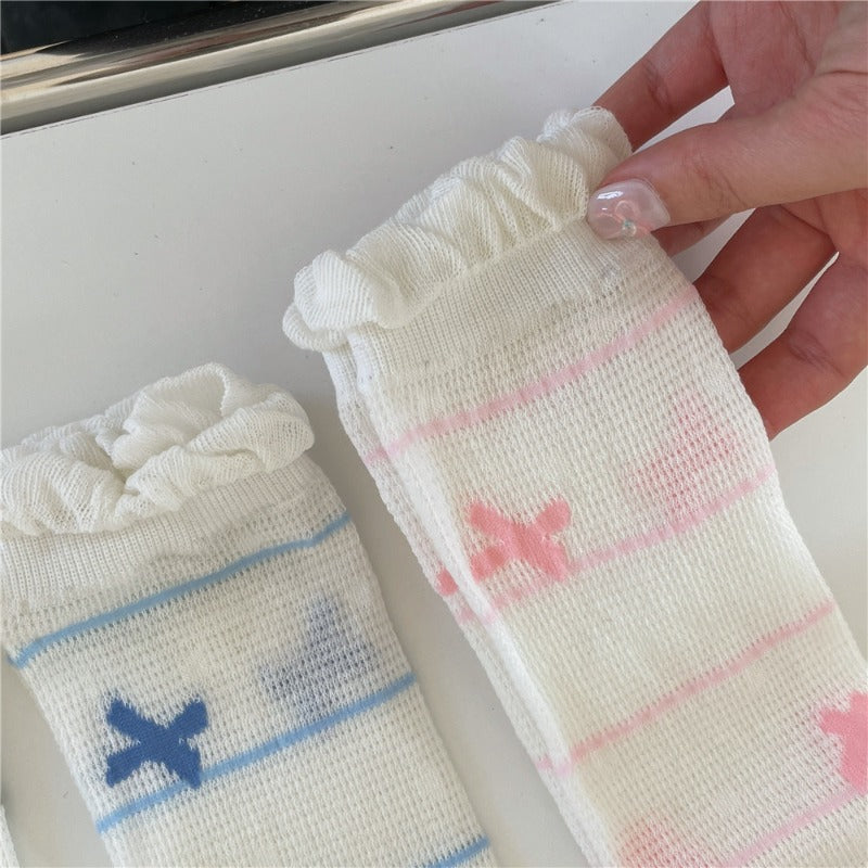 Striped Bowknot Cute Cotton Socks