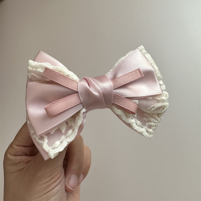 Soft Pink Lace Bow Clips