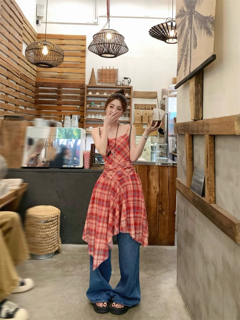 Checkered Strappy Dress Top