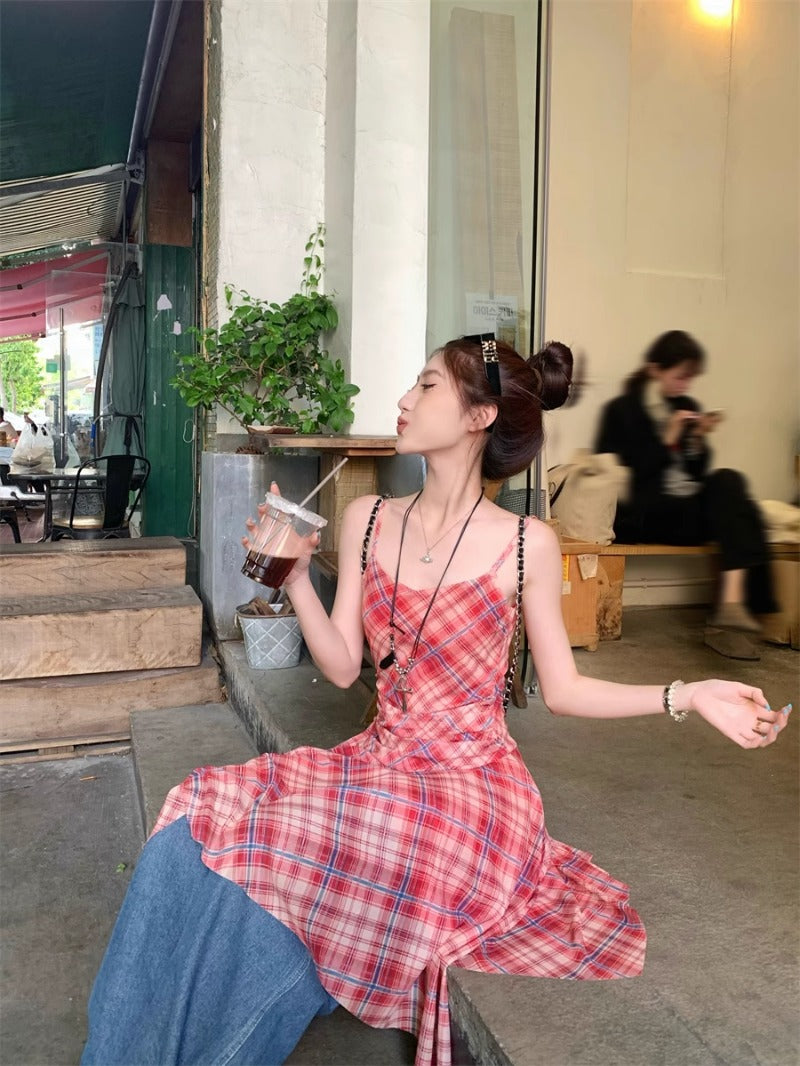 Checkered Strappy Dress Top