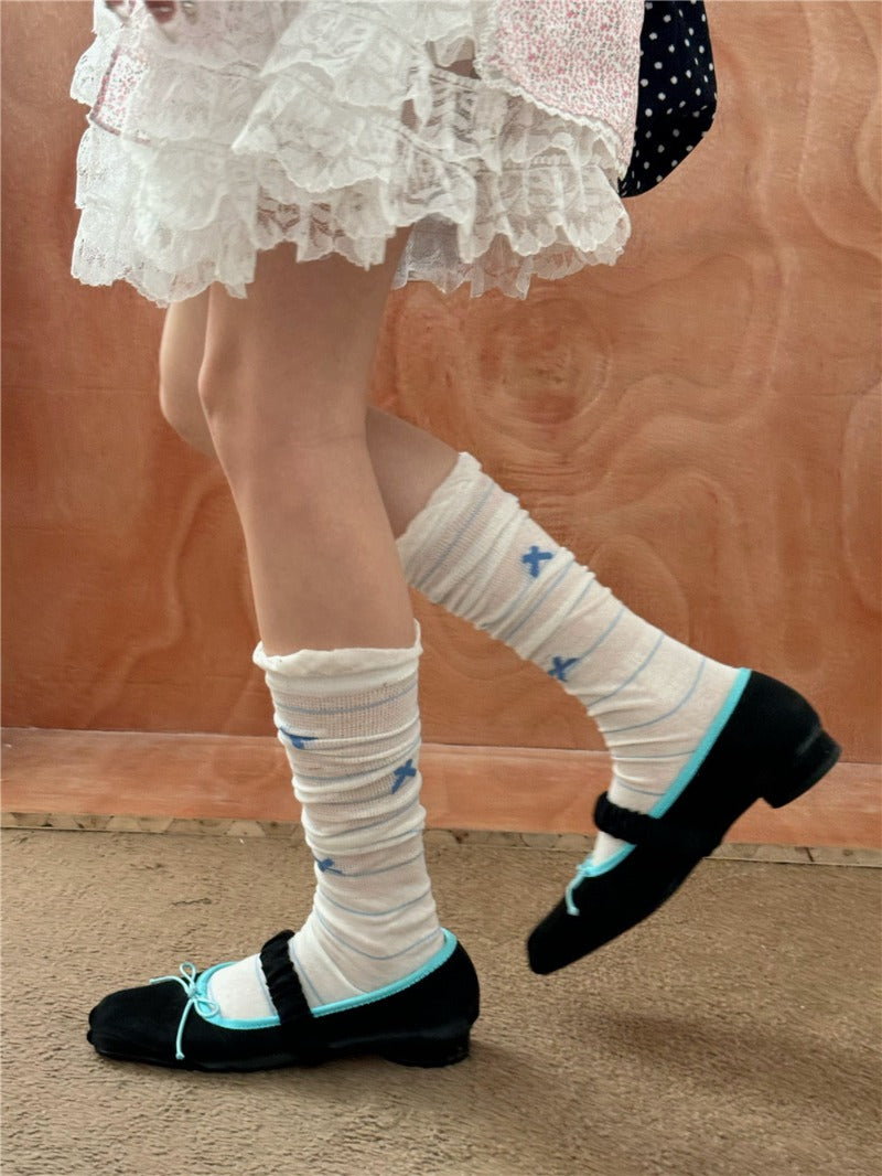 Striped Bowknot Cute Cotton Socks
