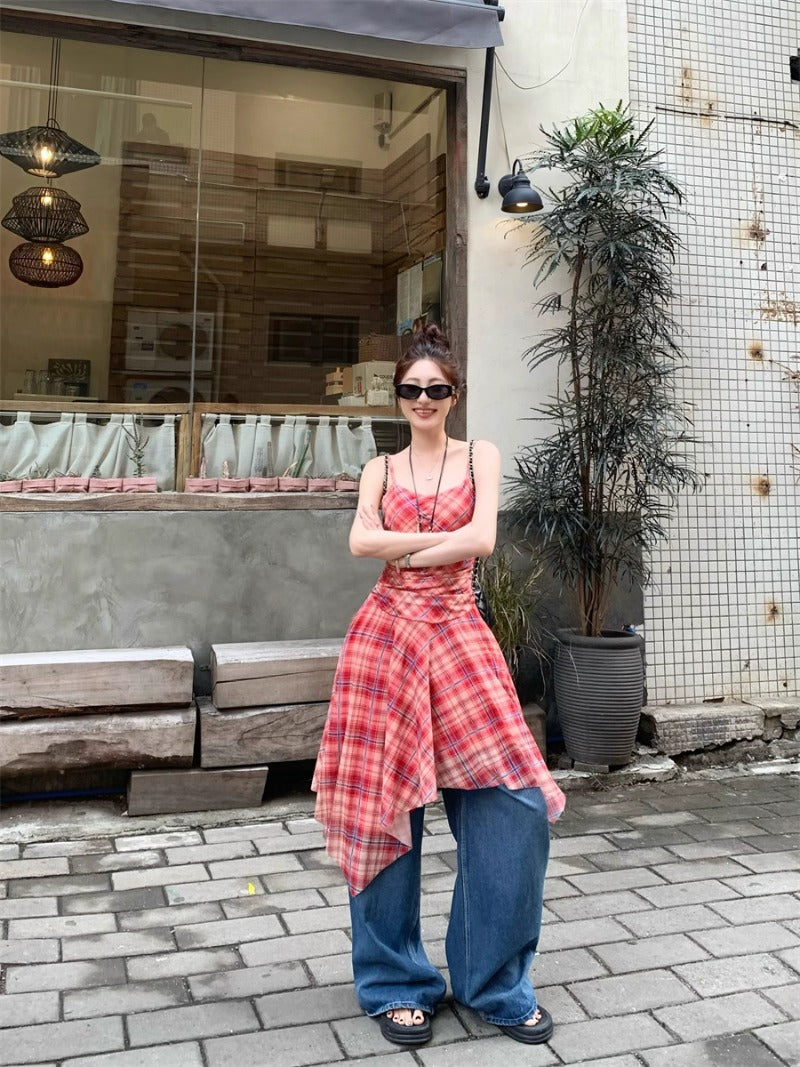 Checkered Strappy Dress Top