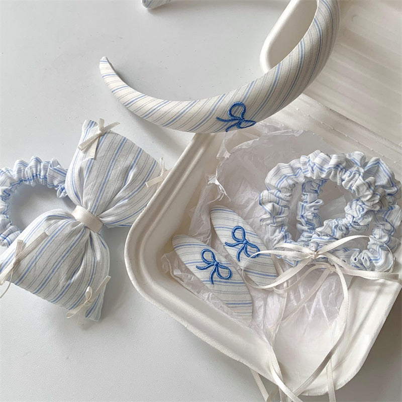 Striped Blue Ribbon Hair Set