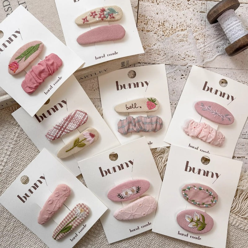 Handmade Pink Embroidered Hair Clips
