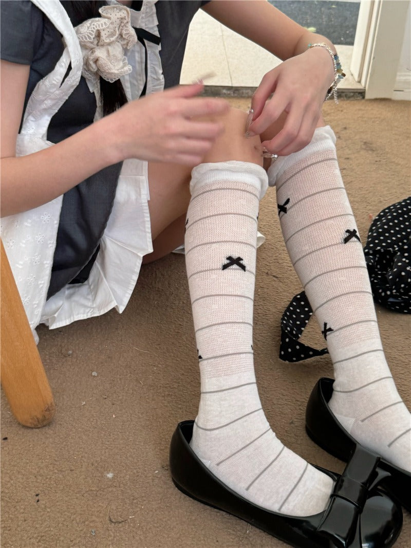 Striped Bowknot Cute Cotton Socks