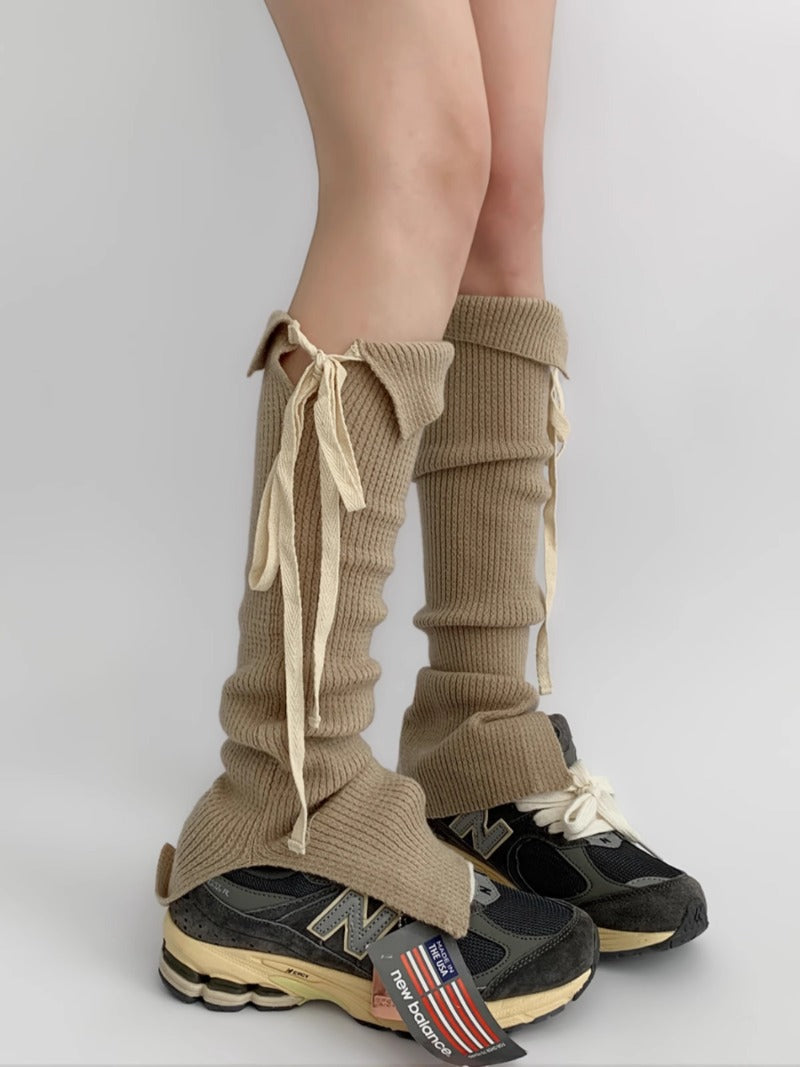 Cozy Knit Ribbed Slouchy Tie-Up Socks