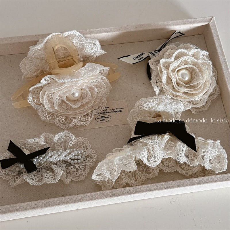 Elegant Pearl Lace Hair Clips