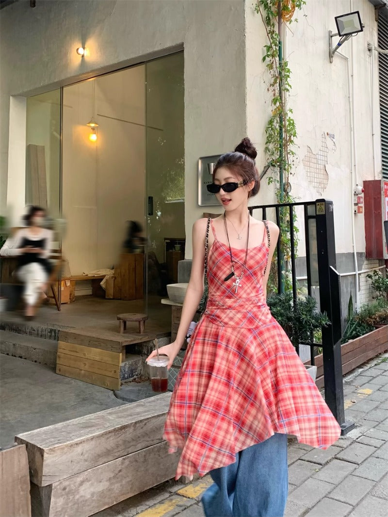 Checkered Strappy Dress Top