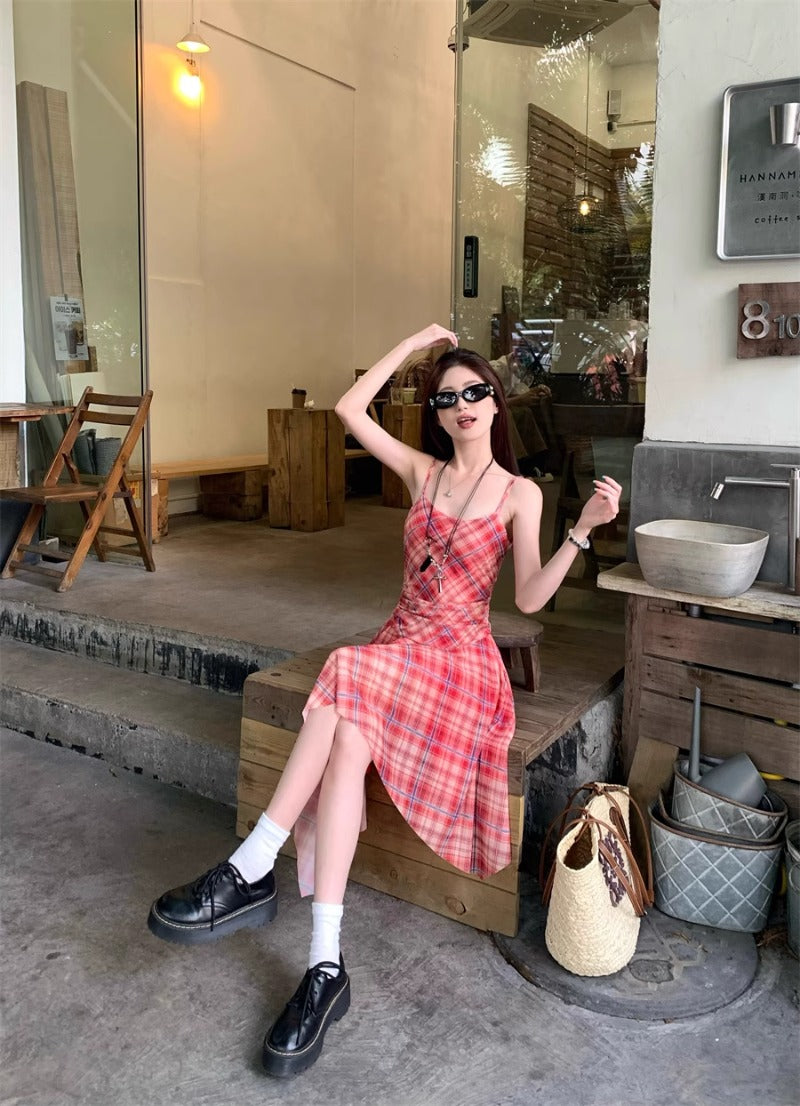 Checkered Strappy Dress Top