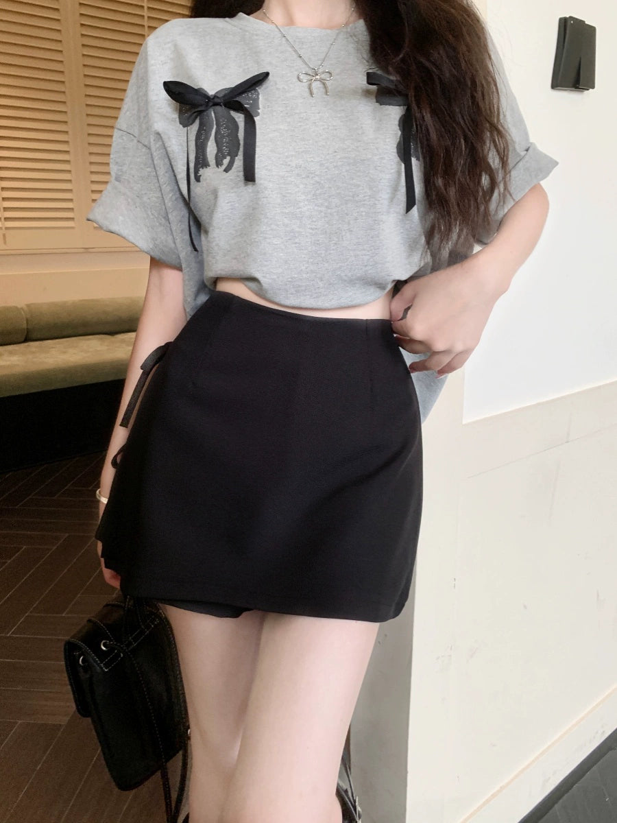 Bowknot Tie A-Line High-Waist Mini Skirt