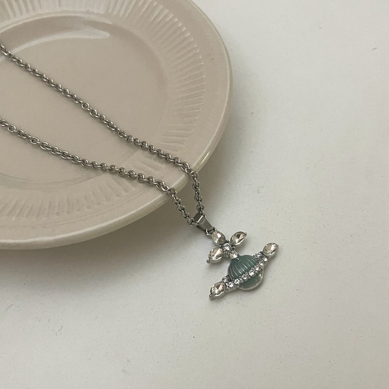 Rhinestone Planet Charm Necklace