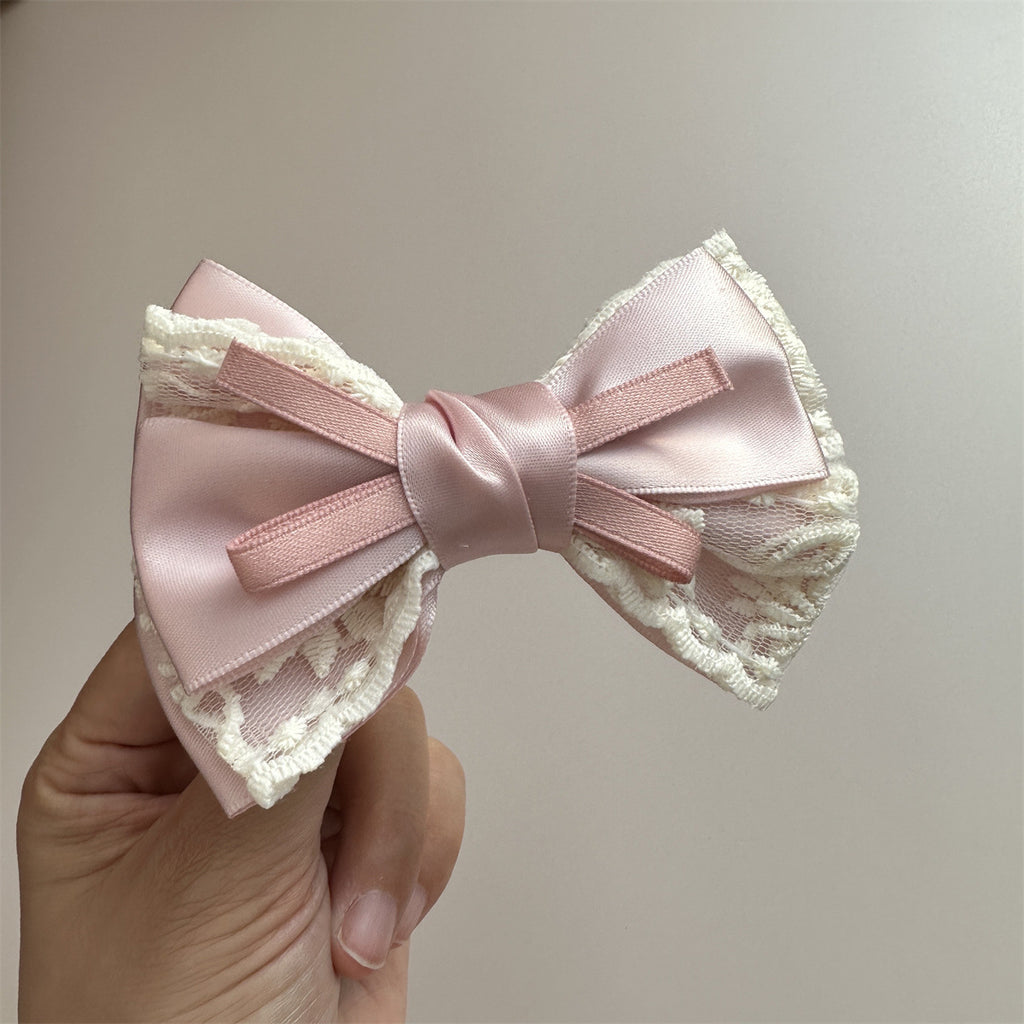 Soft Pink Lace Bow Clips