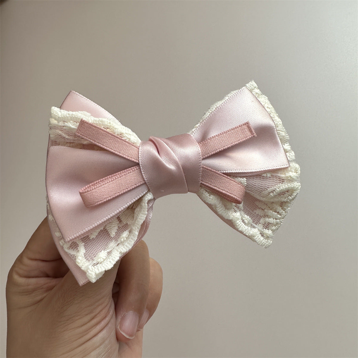 Soft Pink Lace Bow Clips