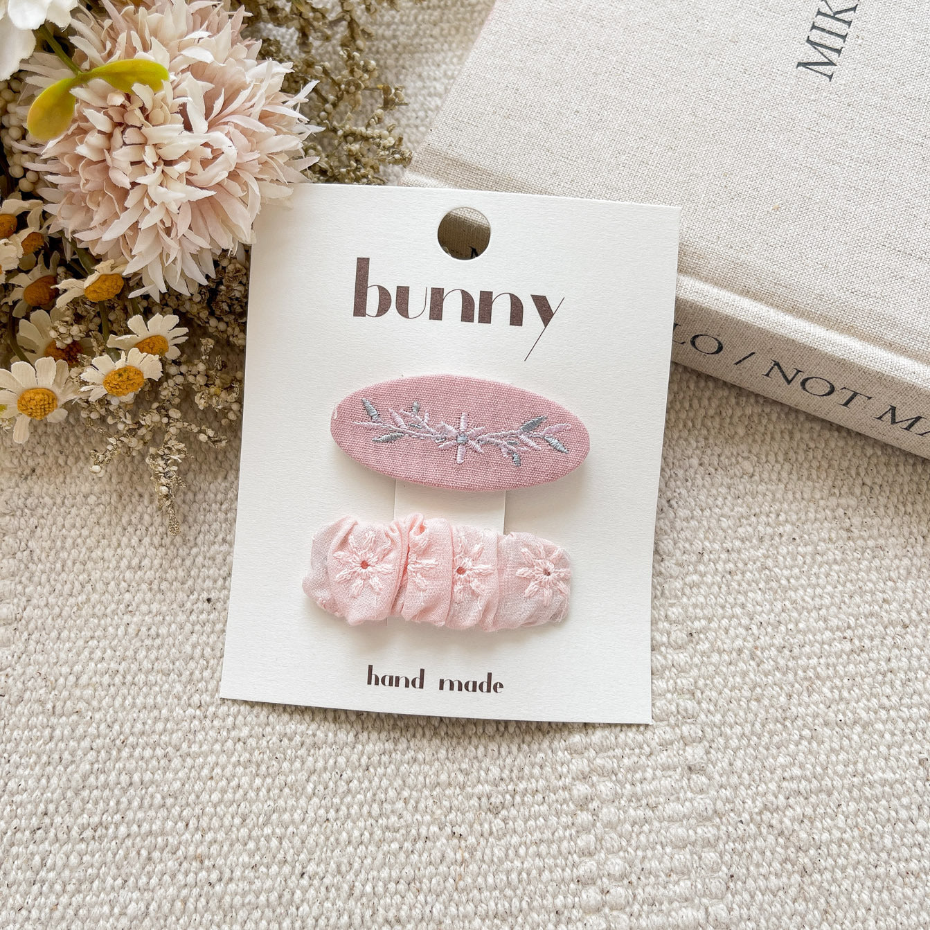 Handmade Pink Embroidered Hair Clips