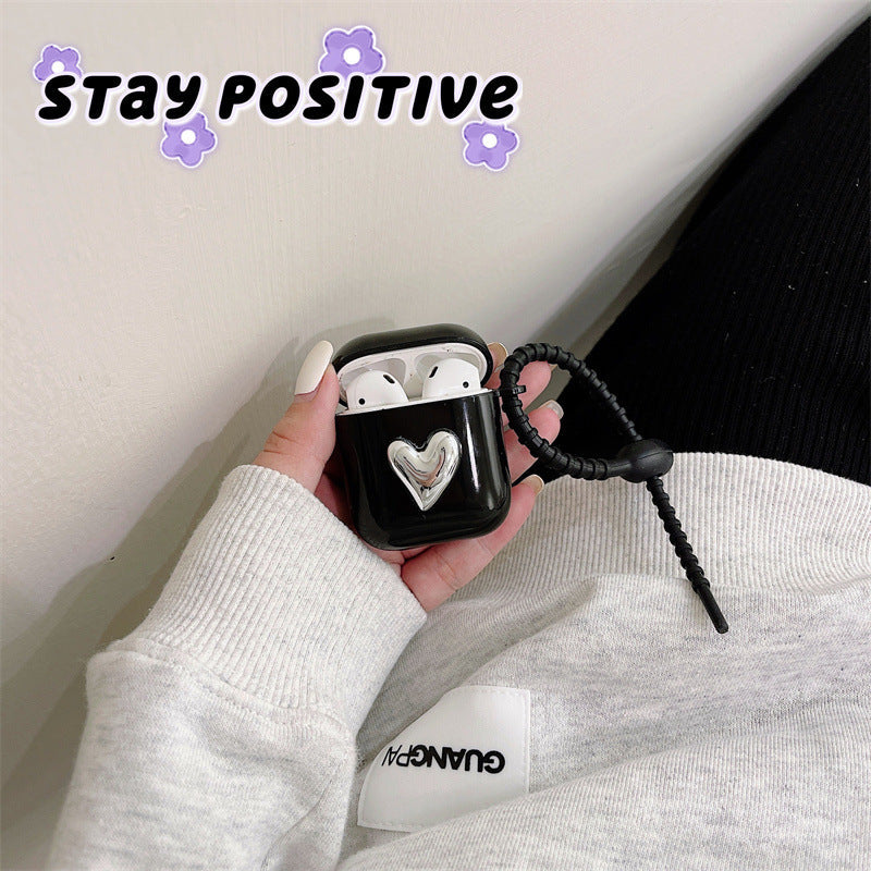 Black Silver Heart Airpods Case