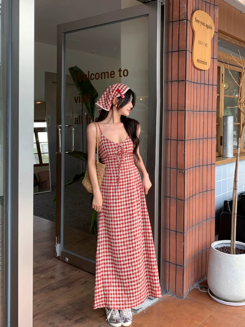 Checkered Open Back Dress