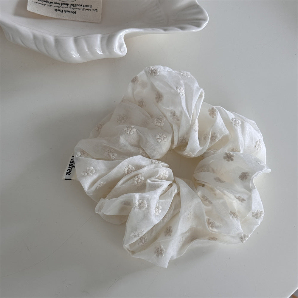 Elegant Floral White Scrunchie